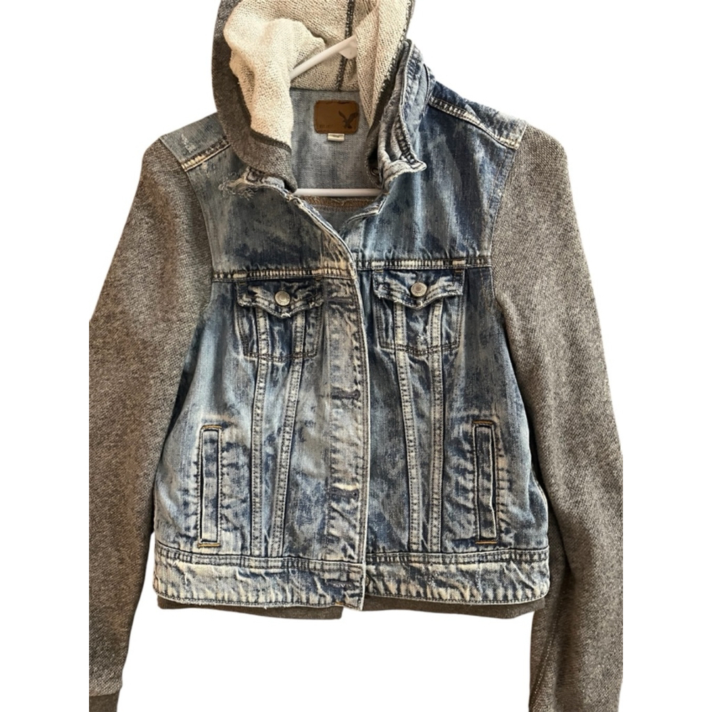 American Eagle Hooded Jean Jacket, SZ: Medium, Blue - Picture 3 of 8